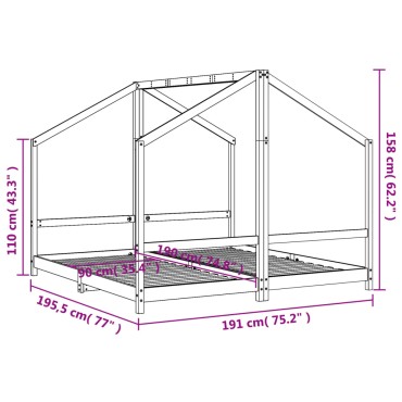 vidaXL Πλαίσιο Παιδικού Κρεβατιού Μαύρο 2x(90x190)cm Μασίφ Ξύλο Πεύκου 1 τεμ. - Μονό