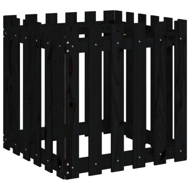 vidaXL Ζαρντινιέρα με Σχέδιο Φράχτη Μαύρη 60 x 60 x 60 εκ. Μασίφ Πεύκο