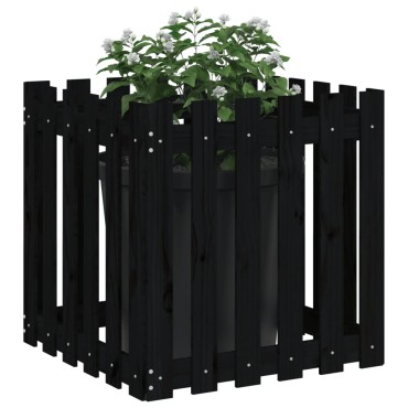 vidaXL Ζαρντινιέρα με Σχέδιο Φράχτη Μαύρη 60 x 60 x 60 εκ. Μασίφ Πεύκο