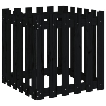 vidaXL Ζαρντινιέρα με Σχέδιο Φράχτη Μαύρη 60 x 60 x 60 εκ. Μασίφ Πεύκο