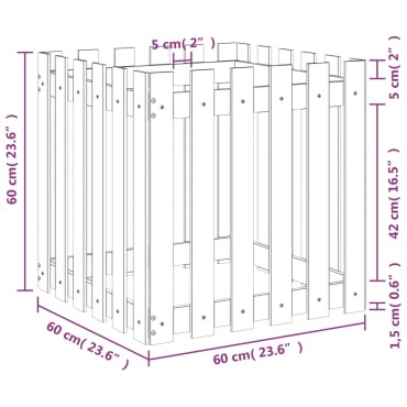 vidaXL Ζαρντινιέρα με Σχέδιο Φράχτη Μαύρη 60 x 60 x 60 εκ. Μασίφ Πεύκο