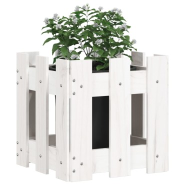 vidaXL Ζαρντινιέρα με Σχέδιο Φράχτη Λευκή 30x30x30 εκ. Μασίφ Πεύκο