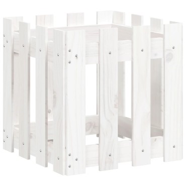 vidaXL Ζαρντινιέρα με Σχέδιο Φράχτη Λευκή 40 x 40 x 40 εκ. Μασίφ Πεύκο