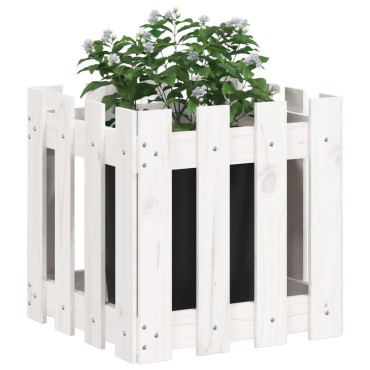 vidaXL Ζαρντινιέρα με Σχέδιο Φράχτη Λευκή 40 x 40 x 40 εκ. Μασίφ Πεύκο