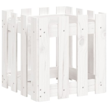 vidaXL Ζαρντινιέρα με Σχέδιο Φράχτη Λευκή 40 x 40 x 40 εκ. Μασίφ Πεύκο