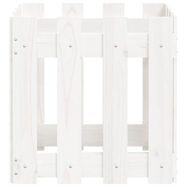 vidaXL Ζαρντινιέρα με Σχέδιο Φράχτη Λευκή 40 x 40 x 40 εκ. Μασίφ Πεύκο