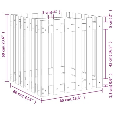 vidaXL Ζαρντινιέρα με Σχέδιο Φράχτη 60 x 60 x 60 εκ. Μασίφ Ξύλο Πεύκου
