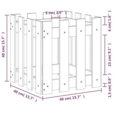 vidaXL Ζαρντινιέρα με Σχέδιο Φράχτη 40 x 40 x 40 εκ. Μασίφ Ξύλο Πεύκου