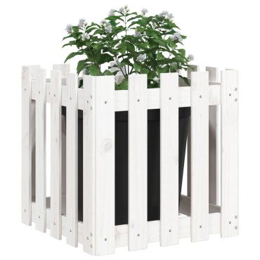 vidaXL Ζαρντινιέρα με Σχέδιο Φράχτη Λευκή 50 x 50 x 50 εκ. Μασίφ Πεύκο