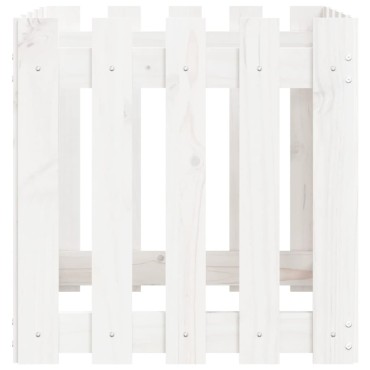 vidaXL Ζαρντινιέρα με Σχέδιο Φράχτη Λευκή 50 x 50 x 50 εκ. Μασίφ Πεύκο