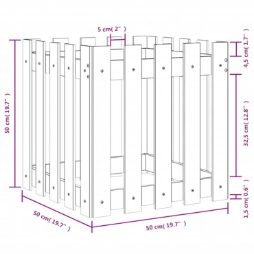 vidaXL Ζαρντινιέρα με Σχέδιο Φράχτη Λευκή 50 x 50 x 50 εκ. Μασίφ Πεύκο
