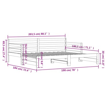 vidaXL Καναπές Κρεβάτι Συρόμενος 90x200cm Μασίφ Ξύλο Πεύκου 1 τεμ. - Μονό