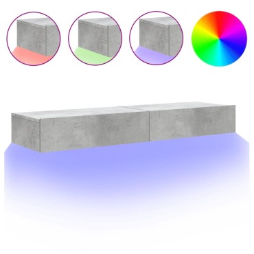 vidaXL Ντουλάπια Τηλεόρασης με LED 2 τεμ. Γκρι Σκυρ. 60x35x15,5cm