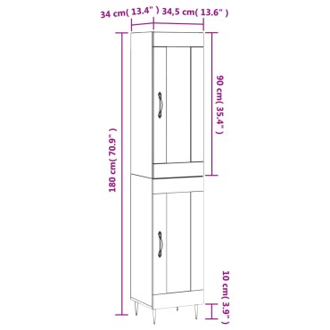 vidaXL Ντουλάπι Γκρι Σκυροδέματος 34,5x34x180cm Επεξεργασμένο Ξύλο 1 τεμ.