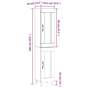 vidaXL Ντουλάπι Γκρι Σκυροδέματος 34,5x34x180cm Επεξεργασμένο Ξύλο 1 τεμ.