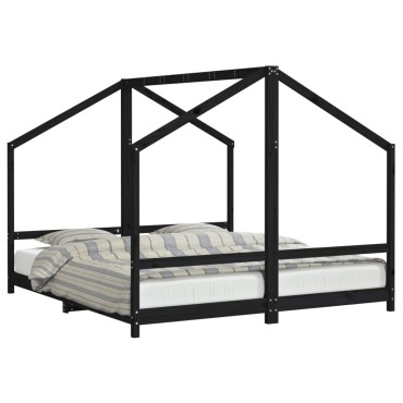 vidaXL Πλαίσιο Παιδικού Κρεβατιού Μαύρο 2x(90x200)cm Μασίφ Ξύλο Πεύκου 1 τεμ. - Μονό