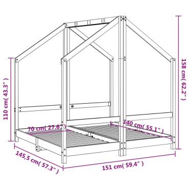 vidaXL Πλαίσιο Παιδικού Κρεβατιού 2x(70x140)cm Μασίφ Ξύλο Πεύκου 1 τεμ. - Μονό