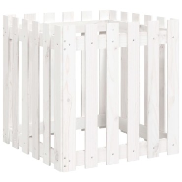 vidaXL Ζαρντινιέρα με Σχέδιο Φράχτη Λευκή 60 x 60 x 60 εκ. Μασίφ Πεύκο