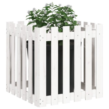 vidaXL Ζαρντινιέρα με Σχέδιο Φράχτη Λευκή 60 x 60 x 60 εκ. Μασίφ Πεύκο