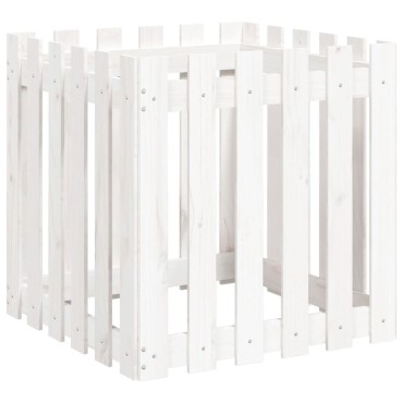 vidaXL Ζαρντινιέρα με Σχέδιο Φράχτη Λευκή 60 x 60 x 60 εκ. Μασίφ Πεύκο