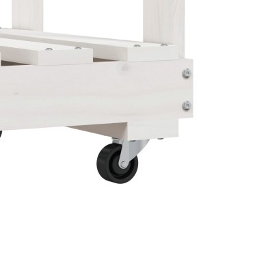 vidaXL Ξυλοθήκη με Τροχούς Λευκή 76,5x40x108 εκ. από Μασίφ Ξύλο Πεύκου