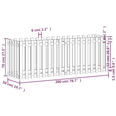 vidaXL Ζαρντινιέρα Υπερυψωμένη Σχ Φράχτη 200 x 50 x 70 εκ. Μασίφ Πεύκο