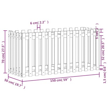 vidaXL Ζαρντινιέρα Υπερυψωμένη Σχ Φράχτη 150 x 50 x 70 εκ. Μασίφ Πεύκο