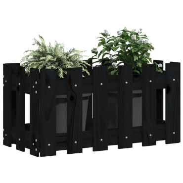 vidaXL Ζαρντινιέρα με Σχέδιο Φράχτη Μαύρη 60 x 30 x 30 εκ. Μασίφ Πεύκο