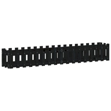 vidaXL Ζαρντινιέρα με Σχέδιο Φράχτη Μαύρη 200x30x30 εκ. Μασίφ Πεύκο