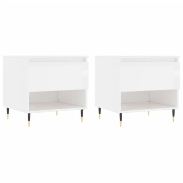 vidaXL Τραπεζάκια Σαλονιού 2 τεμ. Γυαλ. Λευκό 50x46x50cm Επεξ. Ξύλο