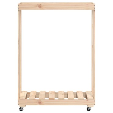 vidaXL Ξυλοθήκη με Τροχούς Μαύρη 76,5x40x108 εκ. Μασίφ Ξύλο Πεύκου