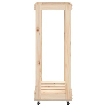 vidaXL Ξυλοθήκη με Τροχούς Μαύρη 76,5x40x108 εκ. Μασίφ Ξύλο Πεύκου