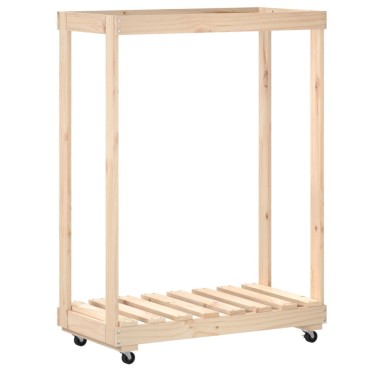vidaXL Ξυλοθήκη με Τροχούς Μαύρη 76,5x40x108 εκ. Μασίφ Ξύλο Πεύκου