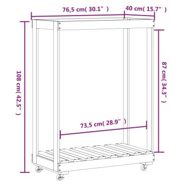vidaXL Ξυλοθήκη με Τροχούς Μαύρη 76,5x40x108 εκ. Μασίφ Ξύλο Πεύκου