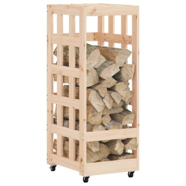 vidaXL Ξυλοθήκη με Τροχούς Μαύρη 40x49x110 εκ. από Μασίφ Ξύλο Πεύκου