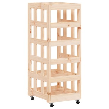 vidaXL Ξυλοθήκη με Τροχούς Μαύρη 40x49x110 εκ. από Μασίφ Ξύλο Πεύκου