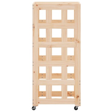 vidaXL Ξυλοθήκη με Τροχούς Μαύρη 40x49x110 εκ. από Μασίφ Ξύλο Πεύκου