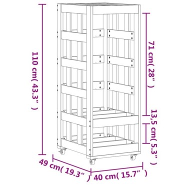vidaXL Ξυλοθήκη με Τροχούς Μαύρη 40x49x110 εκ. από Μασίφ Ξύλο Πεύκου