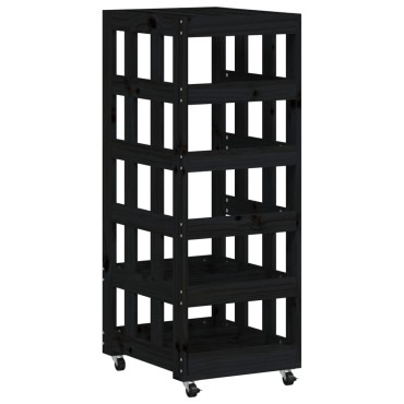 vidaXL Ξυλοθήκη με Τροχούς Μαύρη 40 x 49 x 110 εκ. Μασίφ Ξύλο Πεύκου