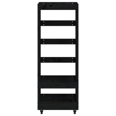 vidaXL Ξυλοθήκη με Τροχούς Μαύρη 40 x 49 x 110 εκ. Μασίφ Ξύλο Πεύκου