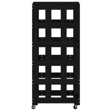 vidaXL Ξυλοθήκη με Τροχούς Μαύρη 40 x 49 x 110 εκ. Μασίφ Ξύλο Πεύκου