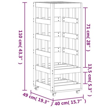 vidaXL Ξυλοθήκη με Τροχούς Μαύρη 40 x 49 x 110 εκ. Μασίφ Ξύλο Πεύκου
