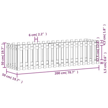 vidaXL Ζαρντινιέρα Υπερυψωμένη Σχ Φράχτη 200 x 50 x 50 εκ. Μασίφ Πεύκο