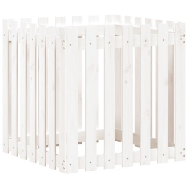 vidaXL Ζαρντινιέρα με Σχέδιο Φράχτη Λευκή 70 x 70 x 70 εκ. Μασίφ Πεύκο