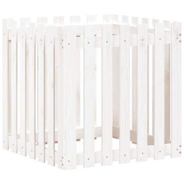 vidaXL Ζαρντινιέρα με Σχέδιο Φράχτη Λευκή 70 x 70 x 70 εκ. Μασίφ Πεύκο
