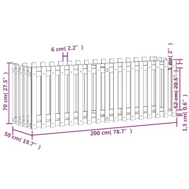 vidaXL Ζαρντινιέρα με Σχέδιο Φράχτη Λευκή 200x50x70 εκ. Μασίφ Πεύκο