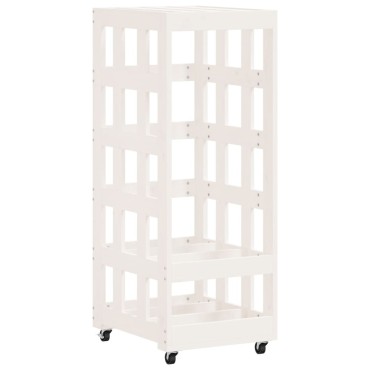 vidaXL Ξυλοθήκη με Τροχούς Λευκή 40x49x110 εκ. από Μασίφ Ξύλο Πεύκου