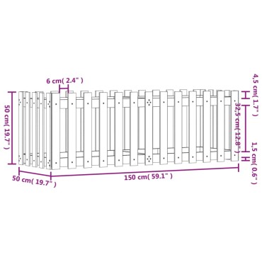 vidaXL Ζαρντινιέρα Υπερυψωμένη Σχ Φράχτη 150 x 50 x 50 εκ. Μασίφ Πεύκο