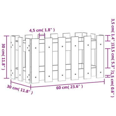 vidaXL Ζαρντινιέρα με Σχέδιο Φράχτη 60x30x30 εκ. Εμποτισμ. Ξύλο Πεύκου