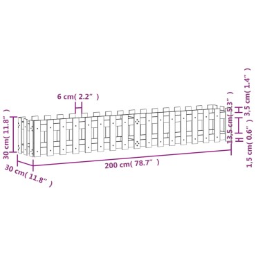 vidaXL Ζαρντινιέρα Υπερυψωμένη Σχ Φράχτη 200 x 30 x 30 εκ. Μασίφ Πεύκο